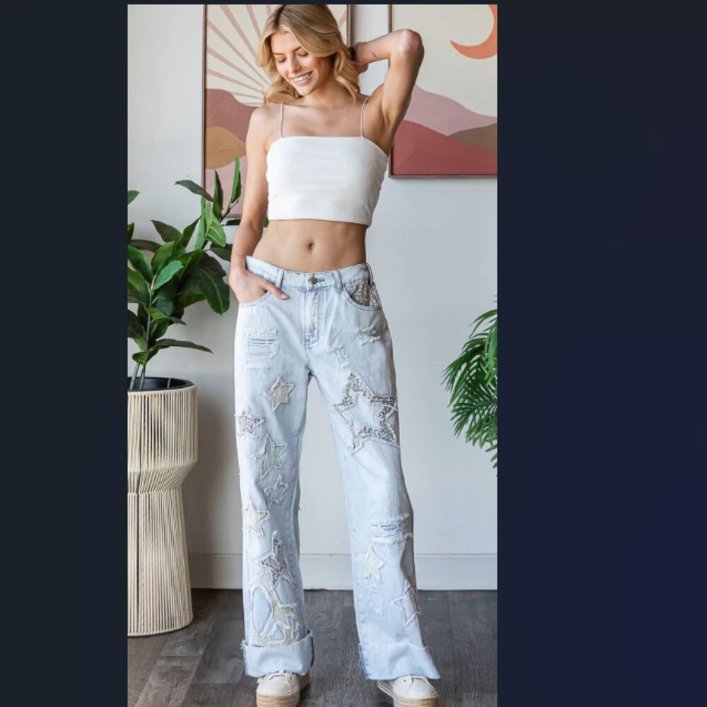 OH3 OLI & HALI BLUE WASHED STAR PATCHWORK DETAIL DENIM